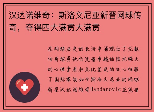 汉达诺维奇：斯洛文尼亚新晋网球传奇，夺得四大满贯大满贯